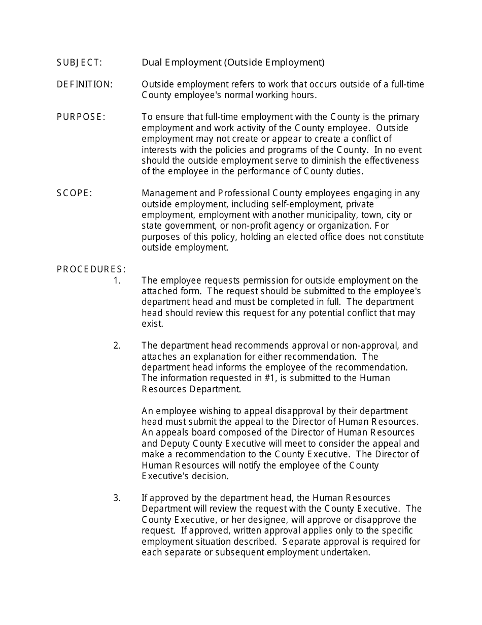 Request for Approval of Outside Employment - Monroe county, New York, Page 1