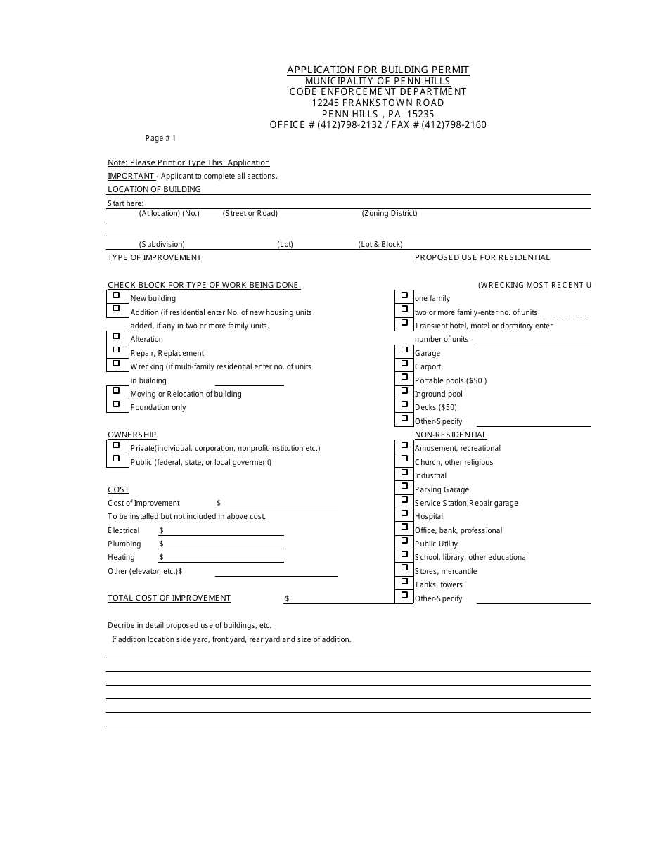 Municipality of Penn Hills, Pennsylvania Application for Building ...