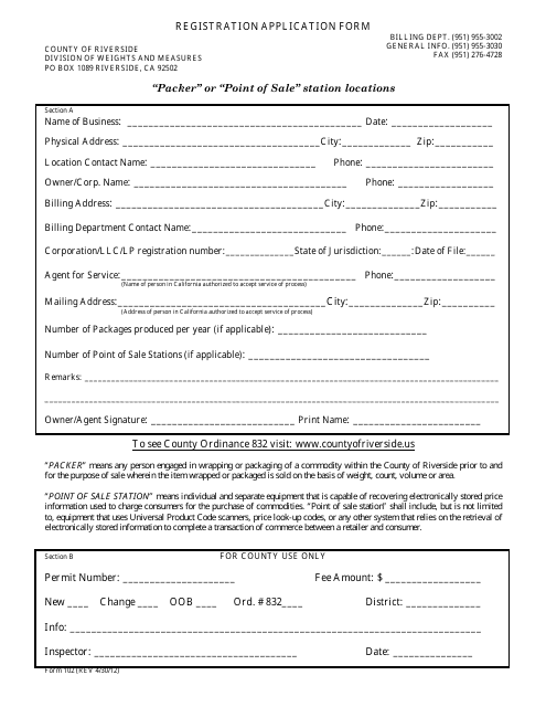 Form 102 Registration Application Form - COUNTY OF RIVERSIDE, California
