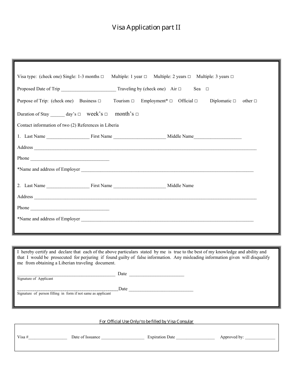 Washington D C Liberia Visa Application Form The Liberian Embassy Fill Out Sign Online