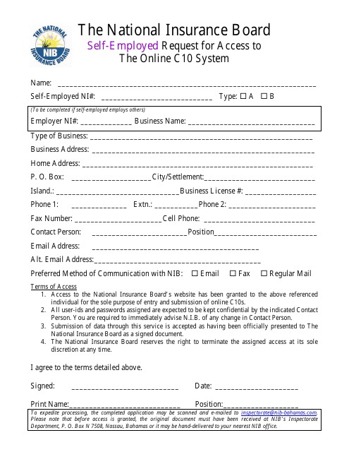 &quot;Self-employed Request for Access to the Online C10 System&quot; - Bahamas Download Pdf