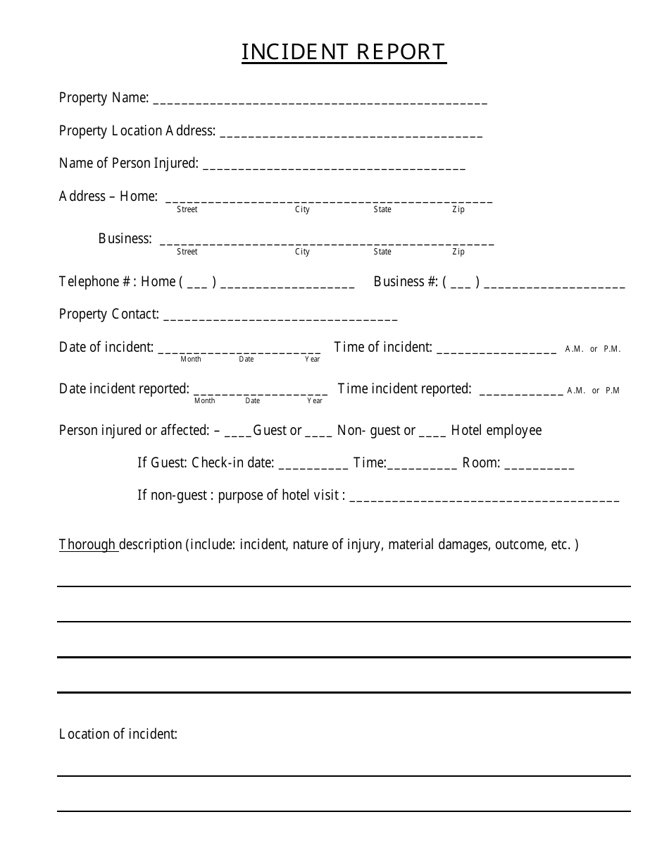 Printable Incident Report Form For Hotel Guest Printable Forms Free 