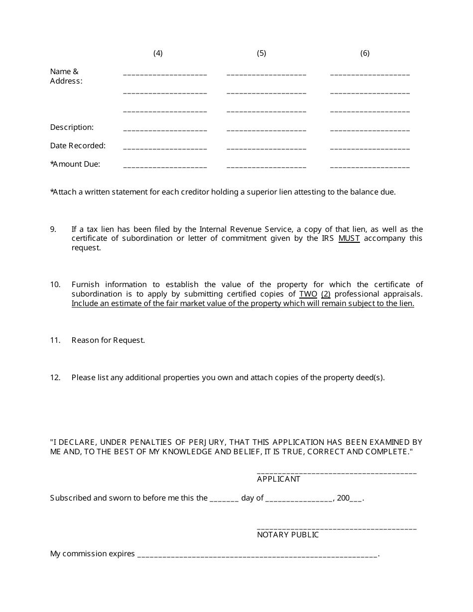 Form 12A502 Application for Certificate of Subordination of Kentucky Department of Revenue Lien - Kentucky, Page 3