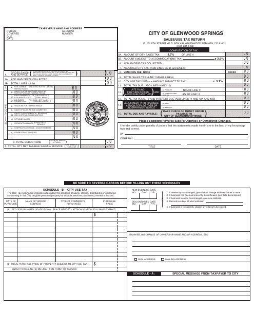 "Sales/Use Tax Return Form" - City of Glenwood Springs, Colorado Download Pdf