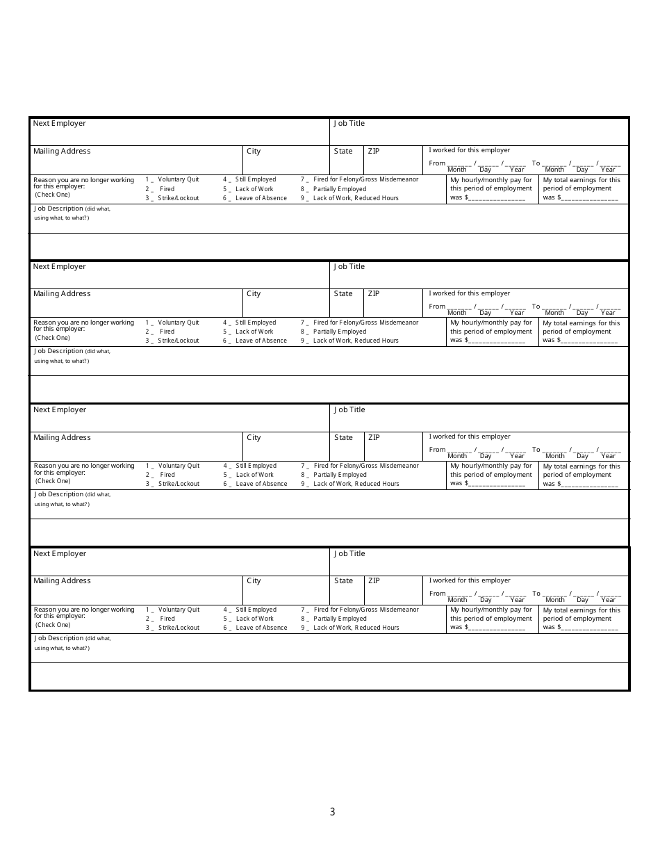 Training Benefits Work History Form - Emsx, Page 2