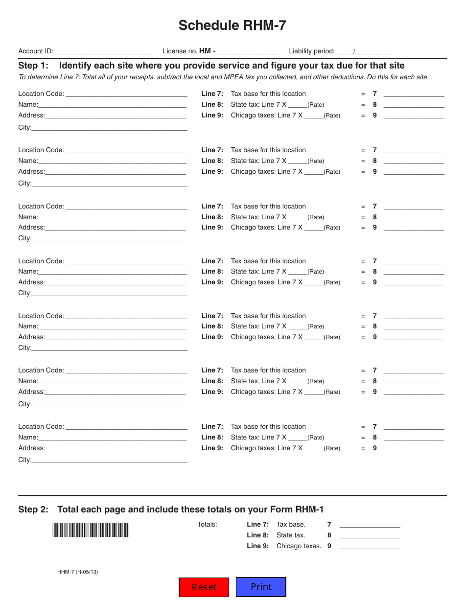 Form RHM-7 Hotel Operators Occupation Tax Multi-Site Schedule - Illinois, Page 2