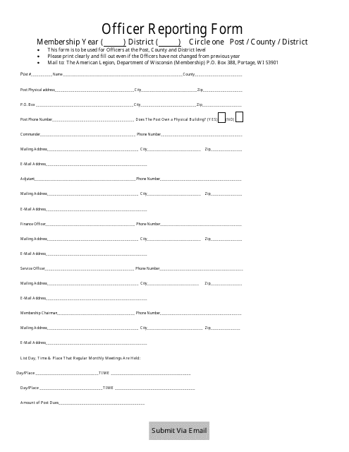 Officer Reporting Form - the American Legion - Wisconsin Download Pdf