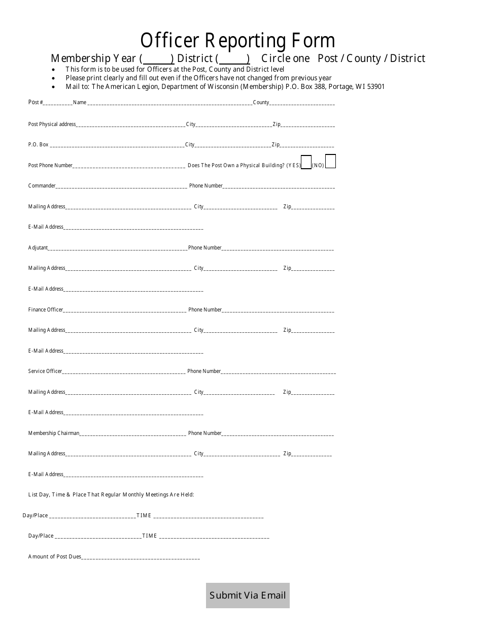 Officer Reporting Form - the American Legion - Wisconsin, Page 1