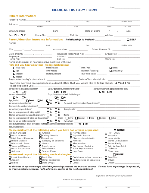 Dental Medical History Form Download Pdf