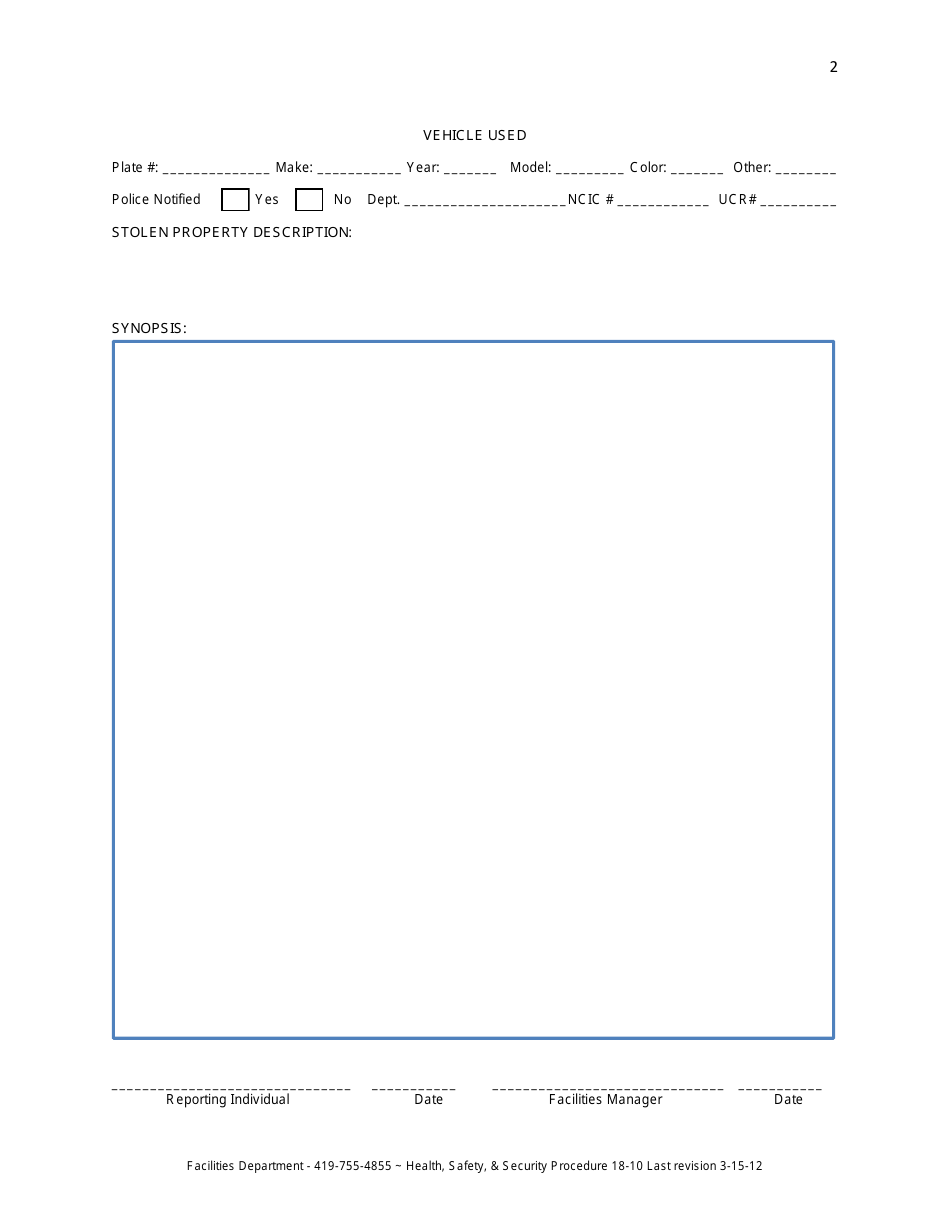 Security Incident Report Form - North Central State College, Page 2