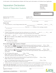 Separation Declaration Form - Parents of Dependent Students - Saskatchewan, Canada