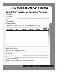 Document preview: Family Interview Form for Babysitters