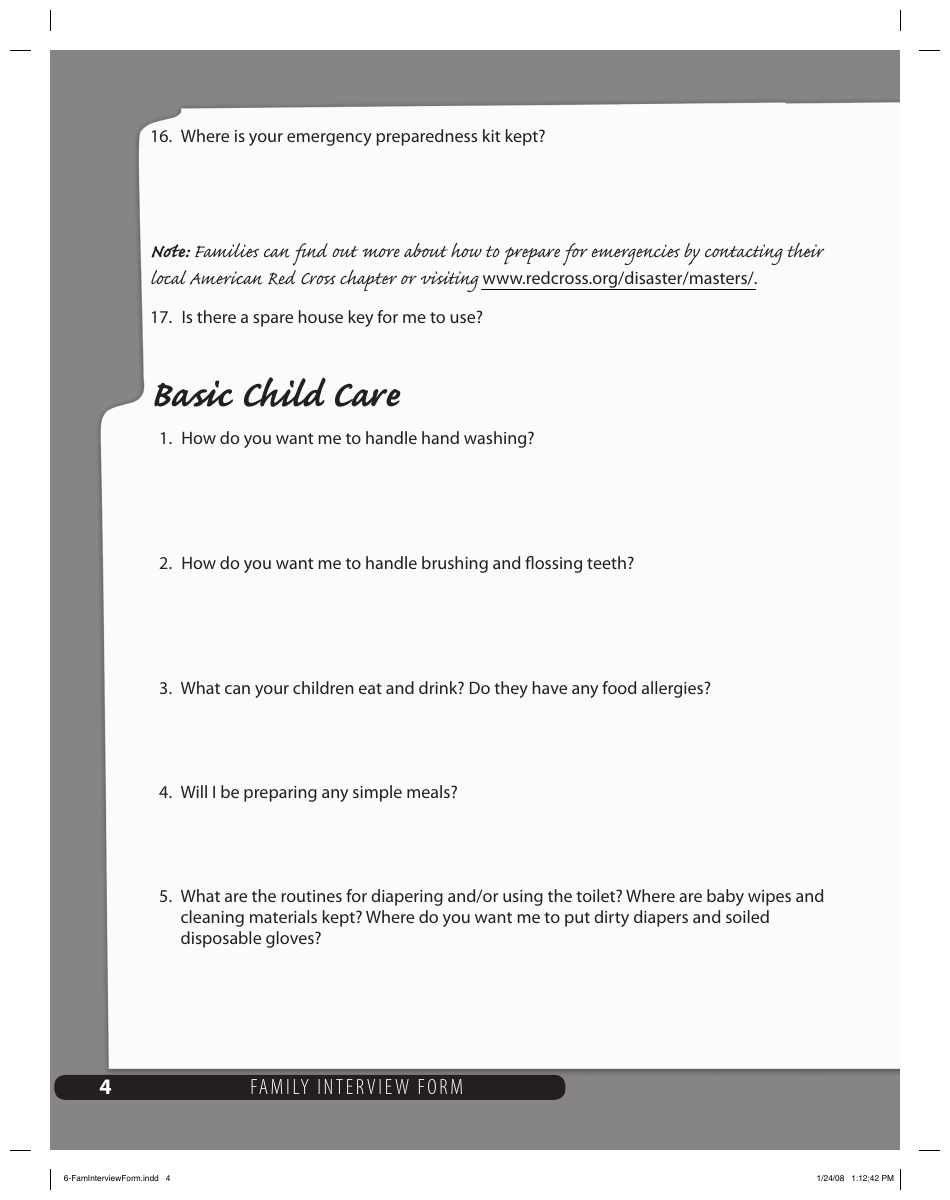 Family Interview Form for Babysitters, Page 4