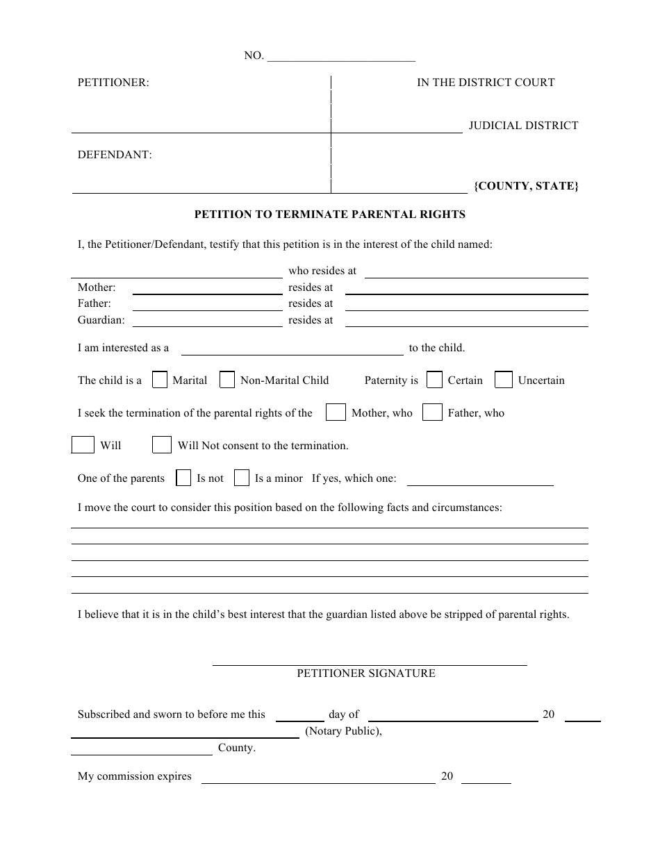 Petition to Terminate Parental Rights Form, Page 1