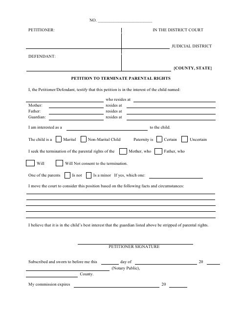 Petition to Terminate Parental Rights Form Download Printable PDF