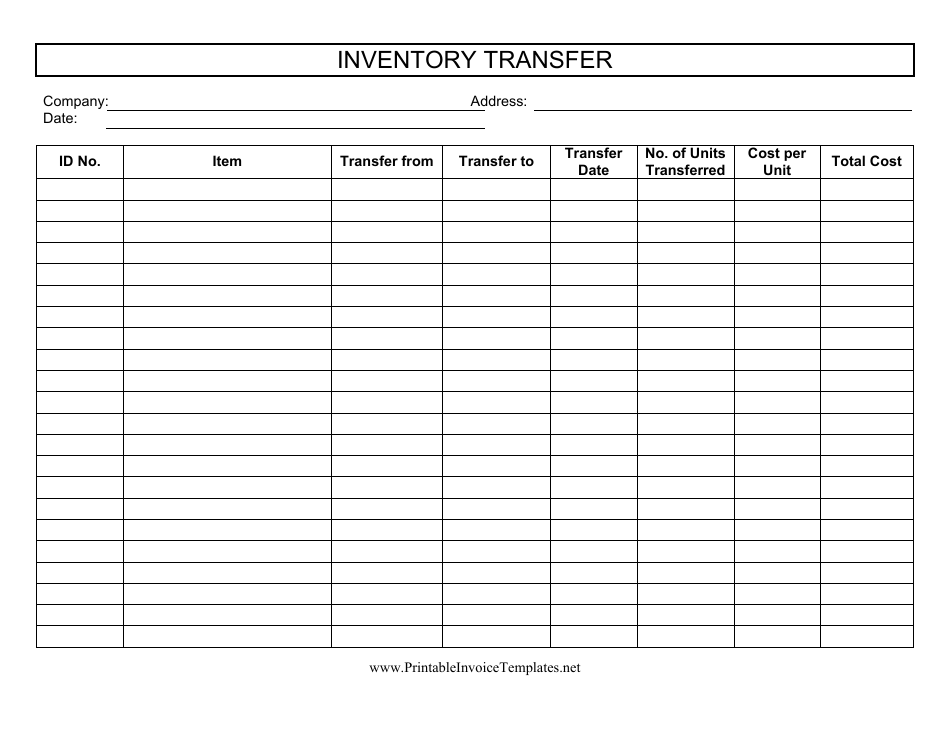 Inventory Transfer Template, Page 1