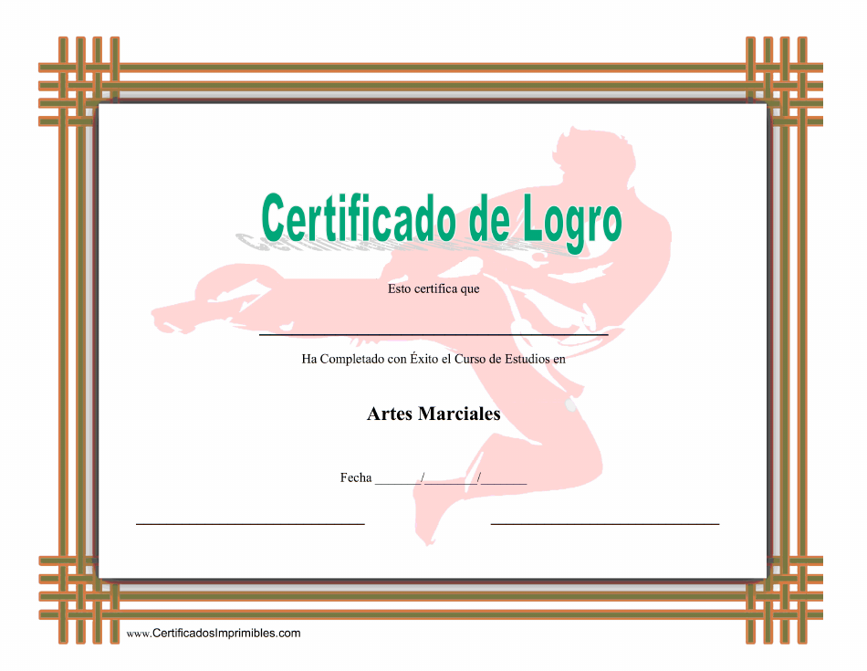 Certificado del logro en artes marciales
