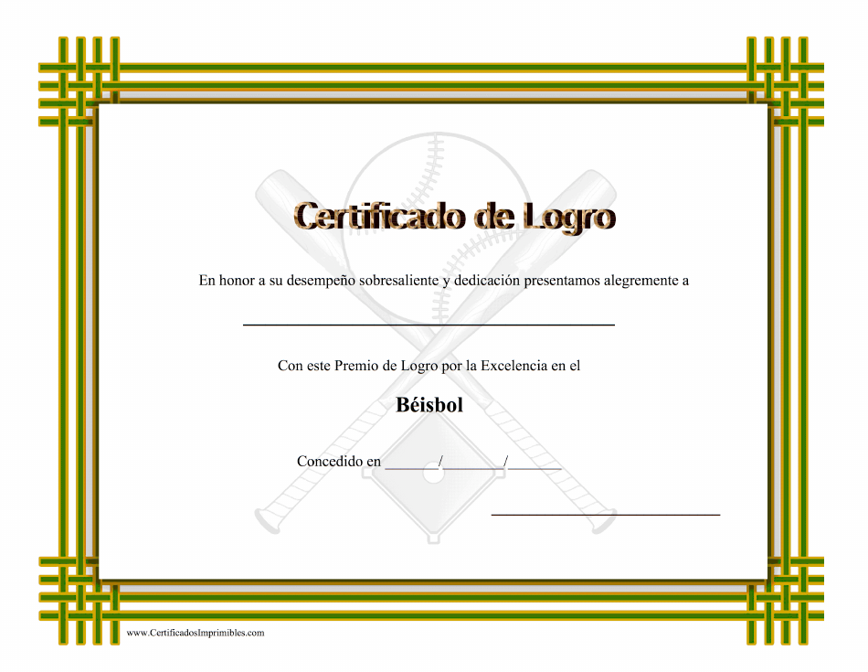 Certificado Do Logro En Beisbol (Spanish), Page 1
