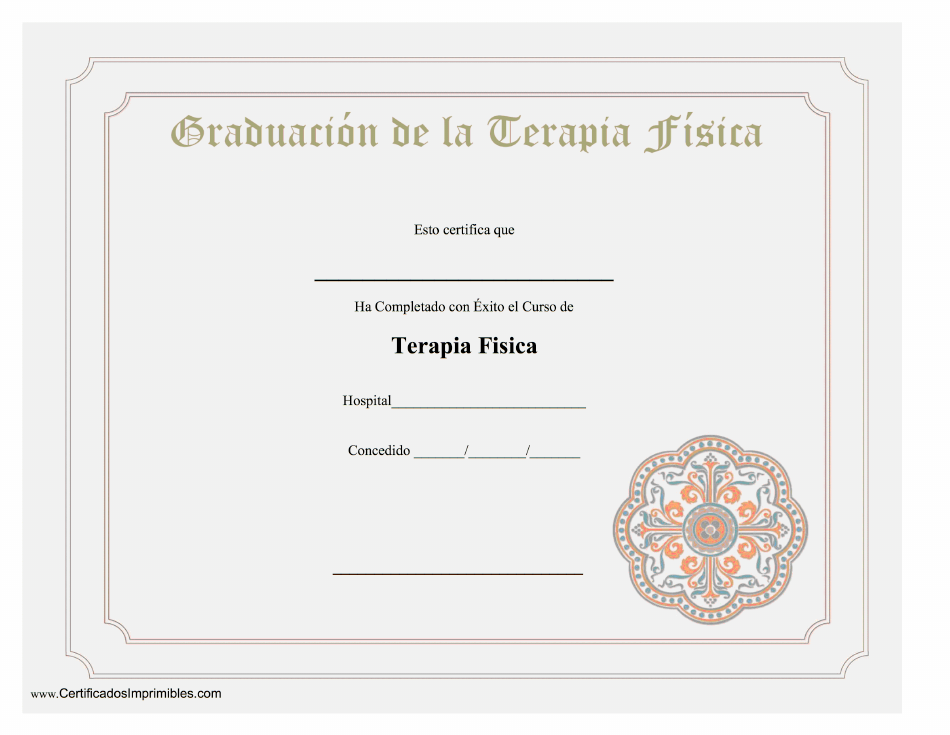 Certificado en Graduación de la Terapia Física - Plantillas (Spanish)