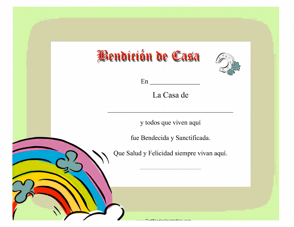 Certificado De Bendicion De Casa - Green (Spanish), Page 1