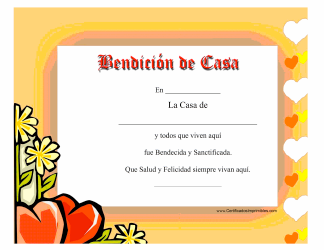 Document preview: Certificado De Bendicion De Casa - Orange (Spanish)