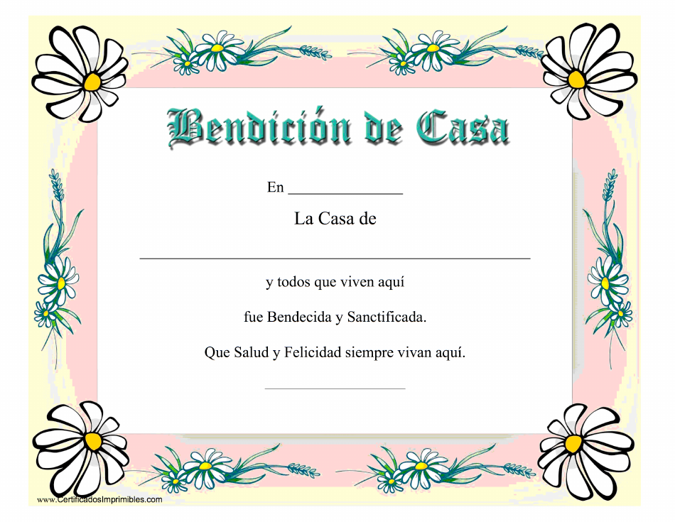 Certificado De Bendicion De Casa - Flowers (Spanish) Image Preview