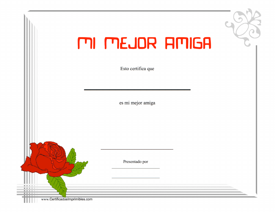 Mi Mejor Amiga Certificado Rose Download Printable PDF Templateroller