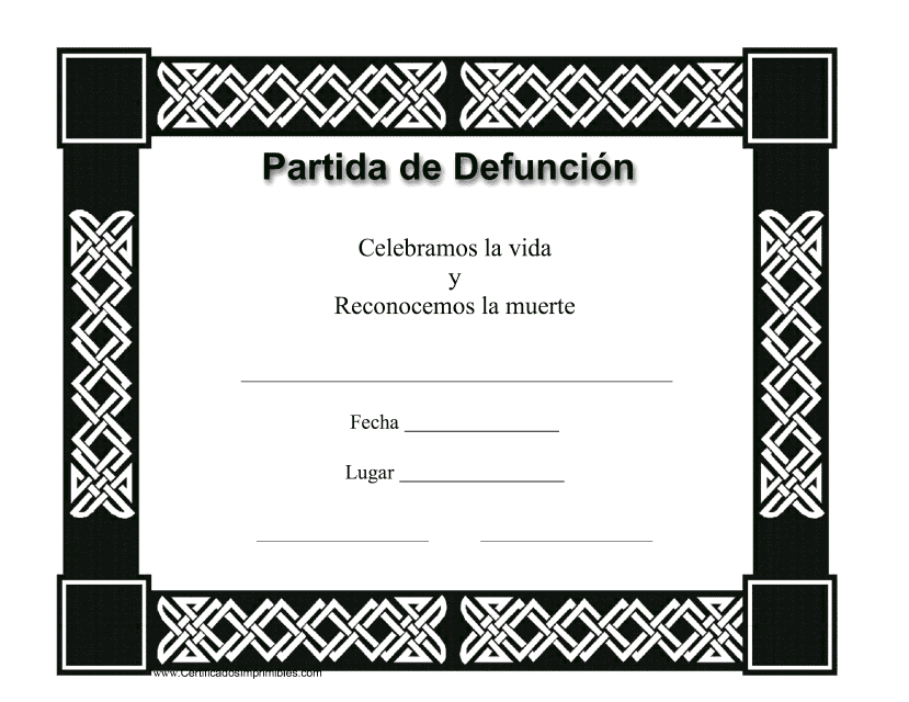 Certificado De Partida De Defuncion - Ethnic Pattern (Spanish)
