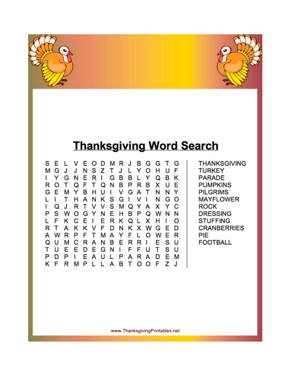 Thanksgiving Word Search Puzzle Template - Printable Search Puzzle with Thanksgiving Theme