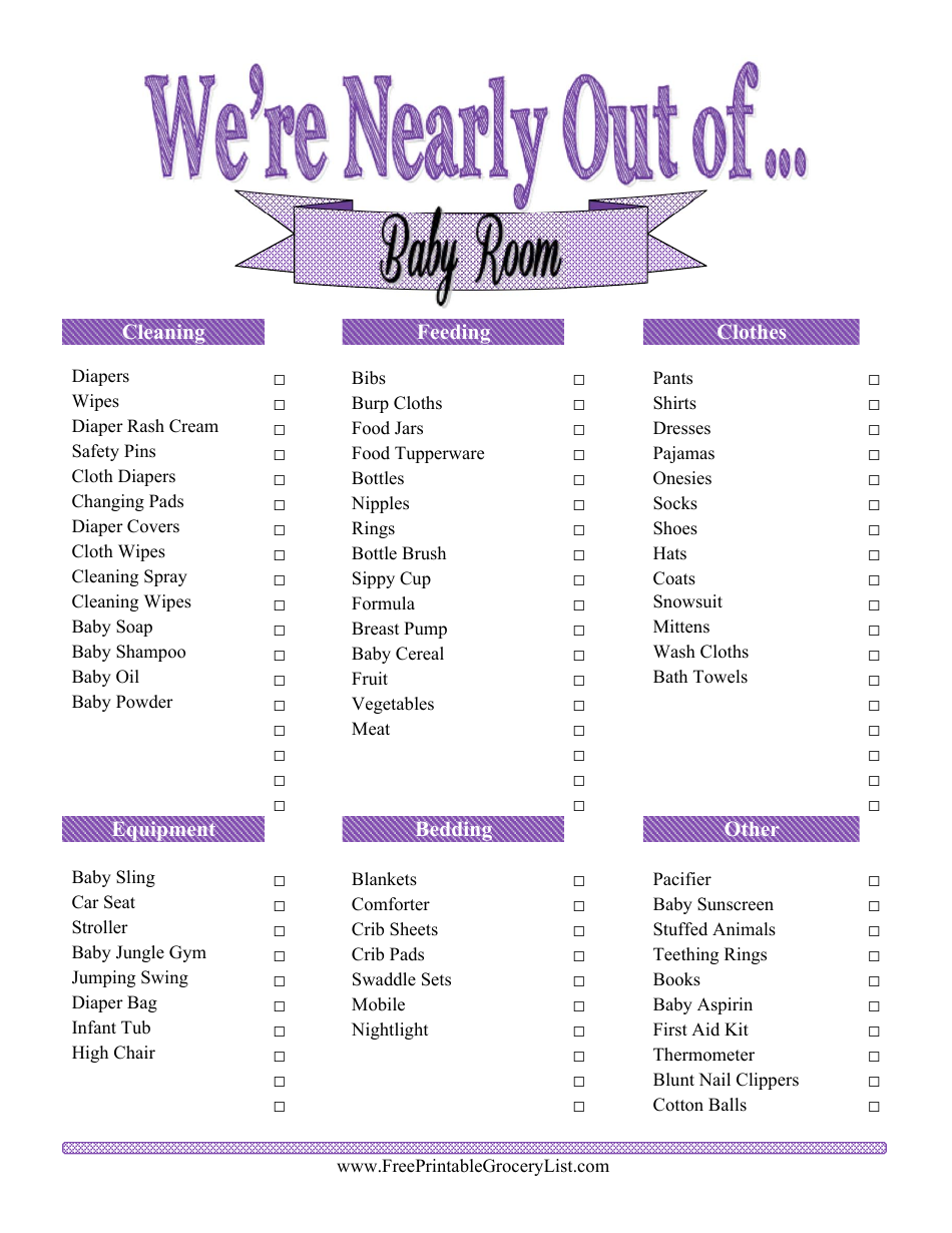 Baby Room Shopping List Template Download Printable PDF Templateroller