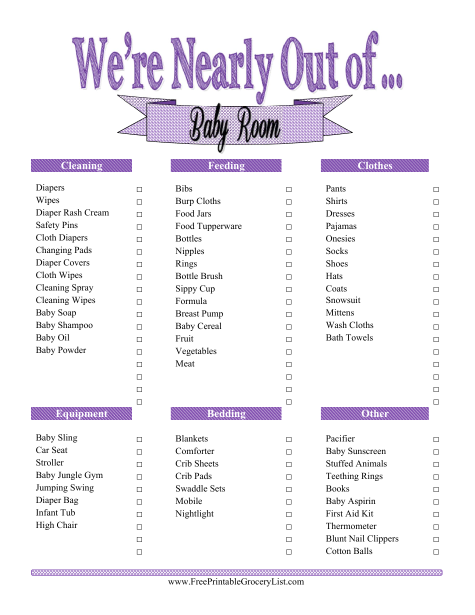 Baby Room Shopping List Template, Page 1