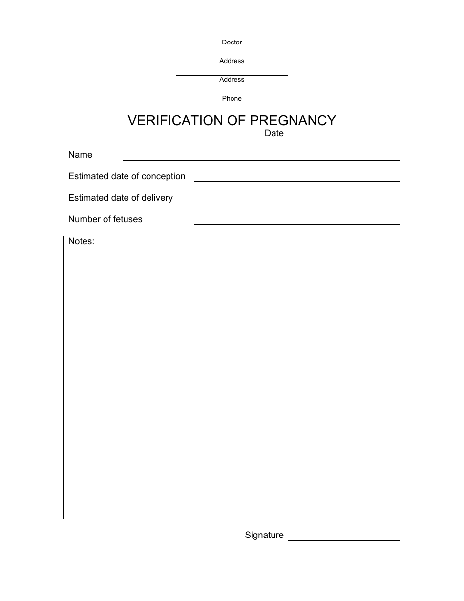 Verification of Pregnancy Form, Page 1