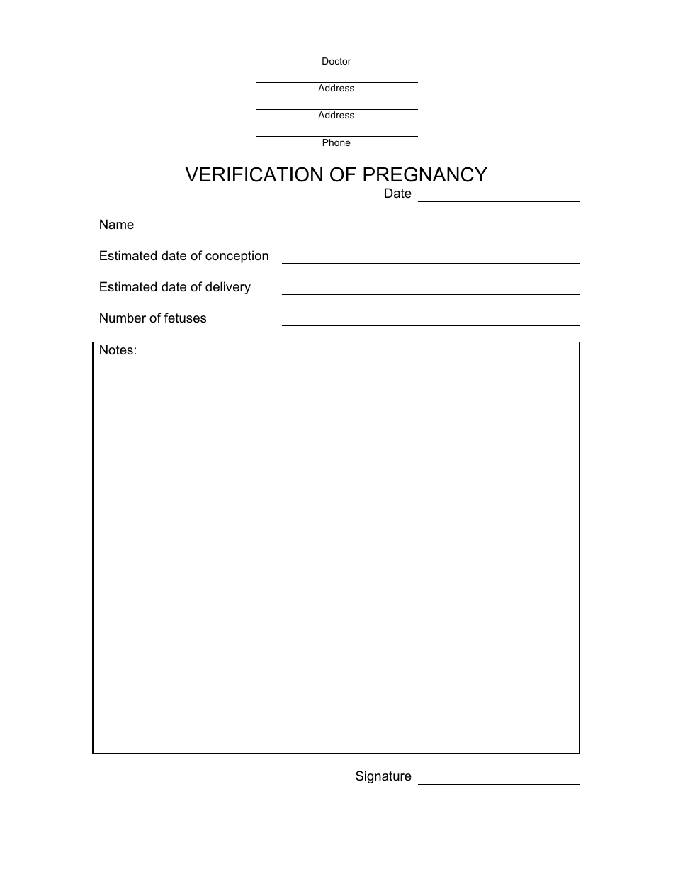 Proof Of Pregnancy Template