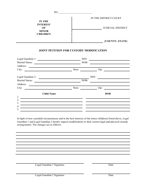Joint Petition Agreement Template for Custody Modification Download Pdf