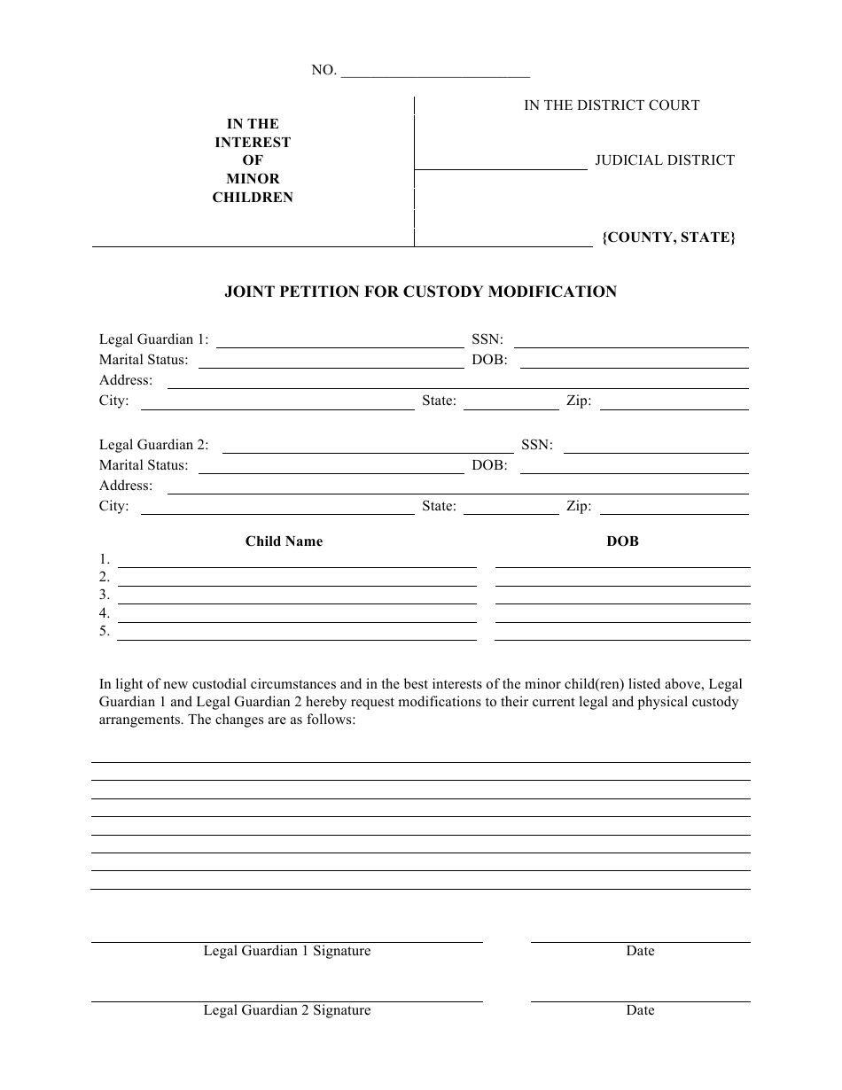 Joint Petition Agreement Template for Custody Modification Regarding child relocation agreement template