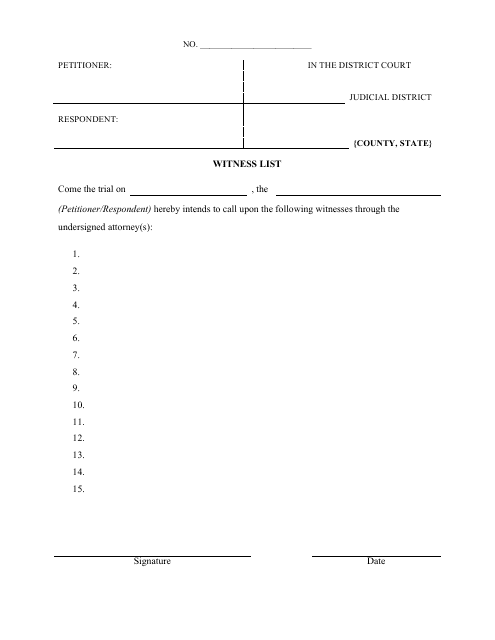 Court Witness List Form