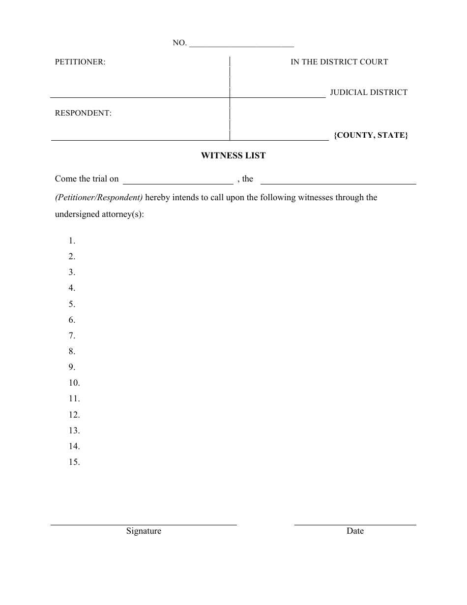 Court Witness List Form Fill Out Sign Online and Download PDF
