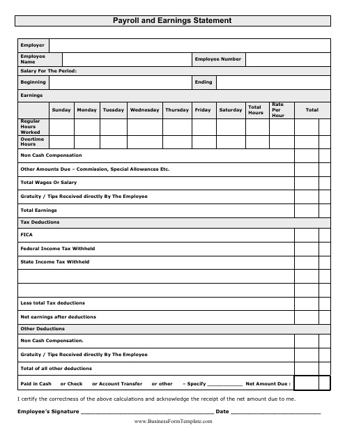 payroll and earnings statement template download printable pdf