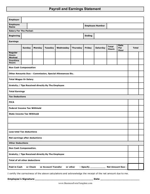 &quot;Payroll and Earnings Statement Template&quot; Download Pdf