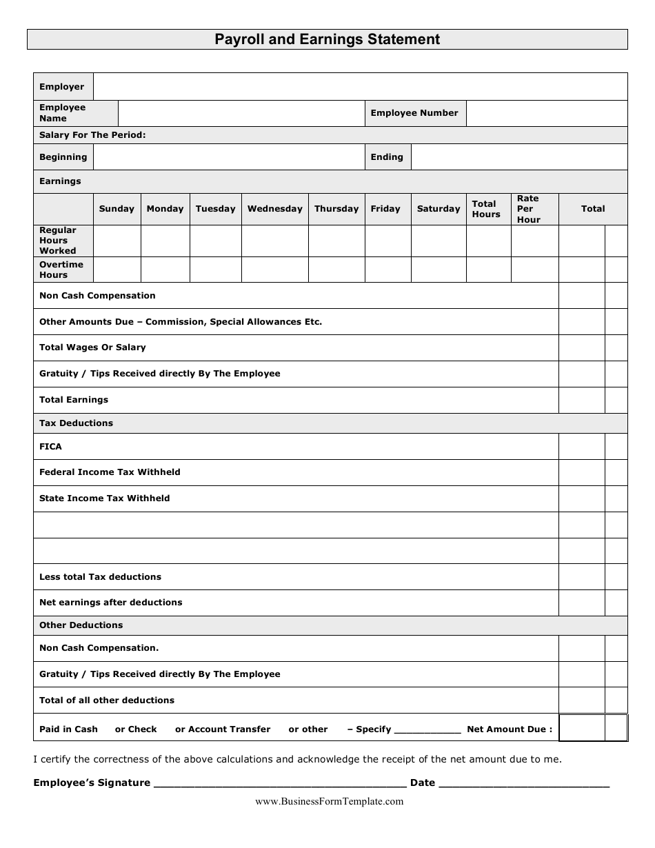 Payroll and Earnings Statement Template Download Printable PDF ...