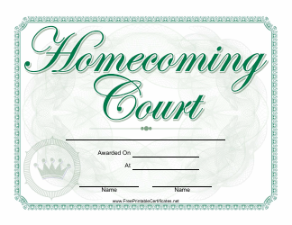 &quot;Homecoming Court Certificate Template&quot;