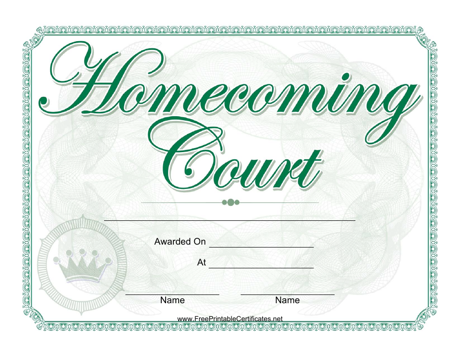 Homecoming Court Certificate Template - Green