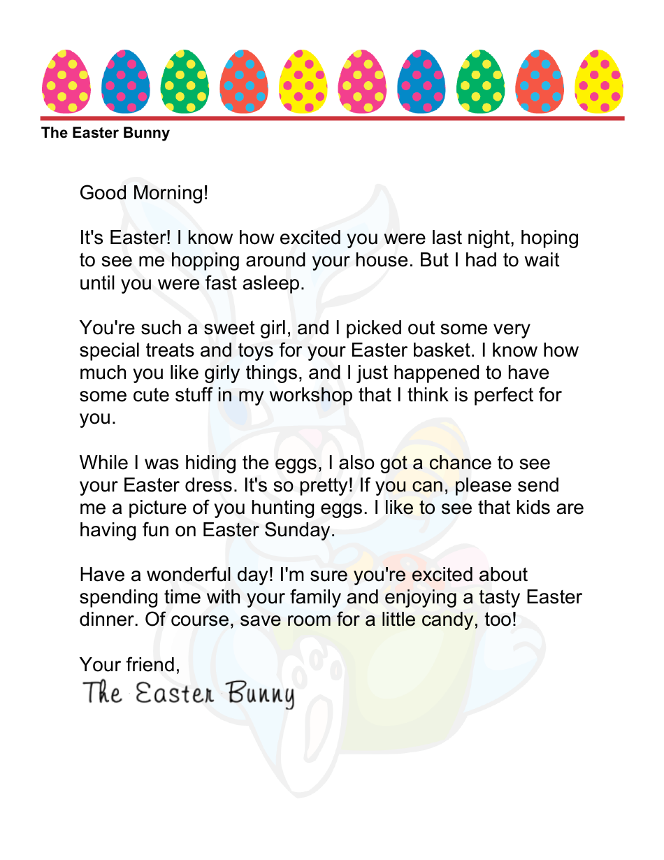 Sample Easter Bunny Letter Download Printable PDF Templateroller