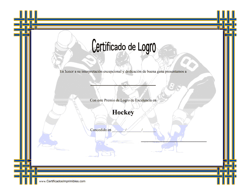 Hockey Certificato De Logro (Spanish)