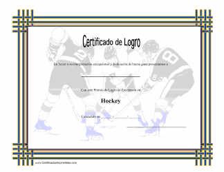 &quot;Hockey Certificato De Logro&quot; (Spanish)