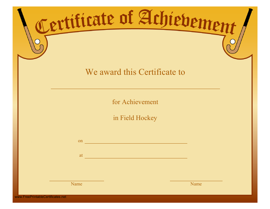 Field Hockey Certificate of Achievement Template, Page 1
