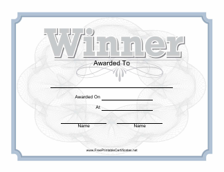 Document preview: Winner Certificate Template - Grey