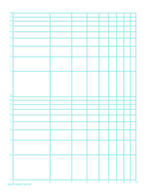 Cyan Log-Log Paper Template (Logarithmic Horizontal Axis on One Decade, Logarithmic Vertical Axis on Two Decades) Download Pdf