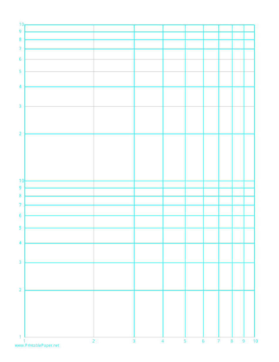 Cyan Log-Log Paper Template (Logarithmic Horizontal Axis on One Decade ...