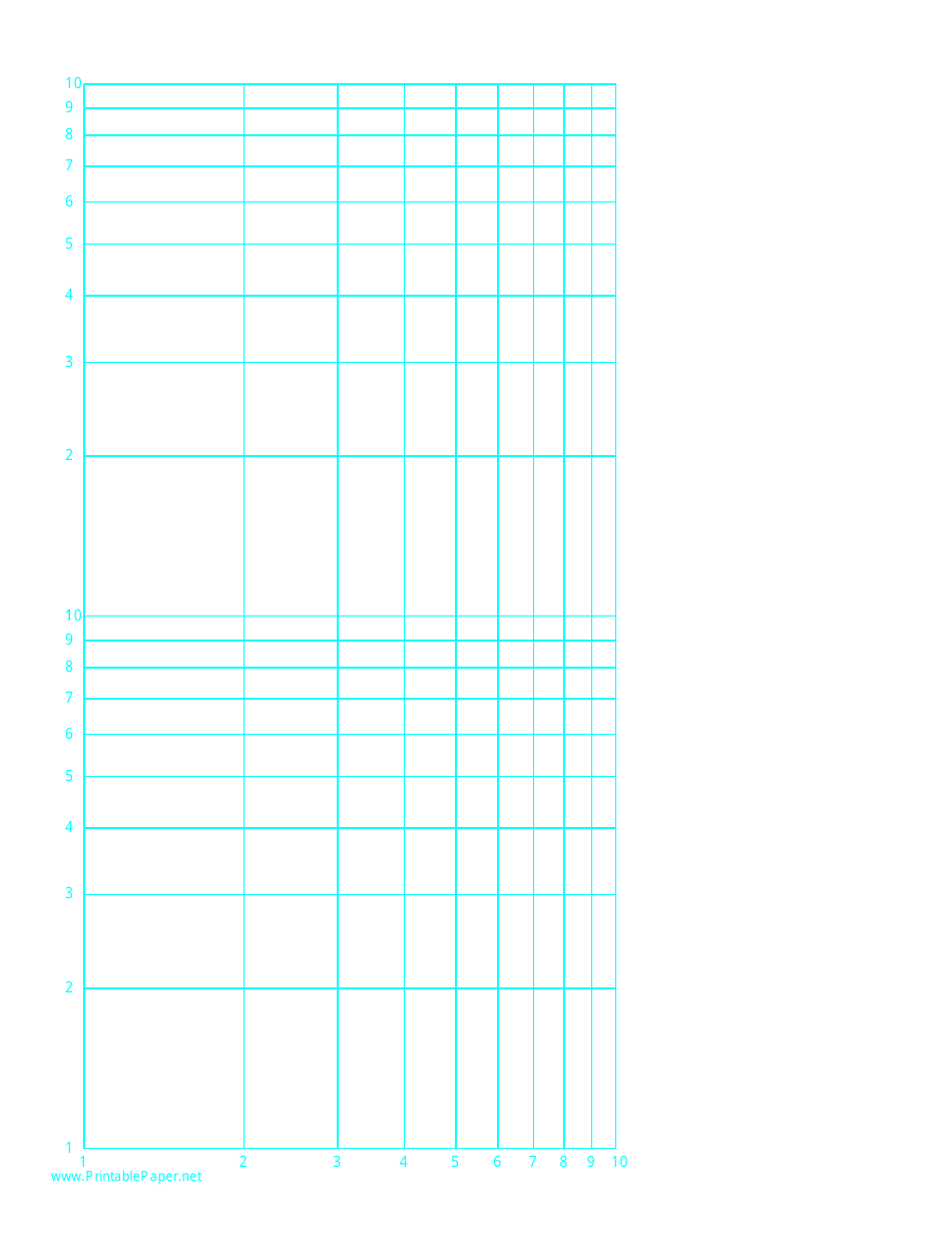 Log-Log Paper With Logarithmic Horizontal Axis (One Decade) and Logarithmic Vertical Axis (Two Decades)